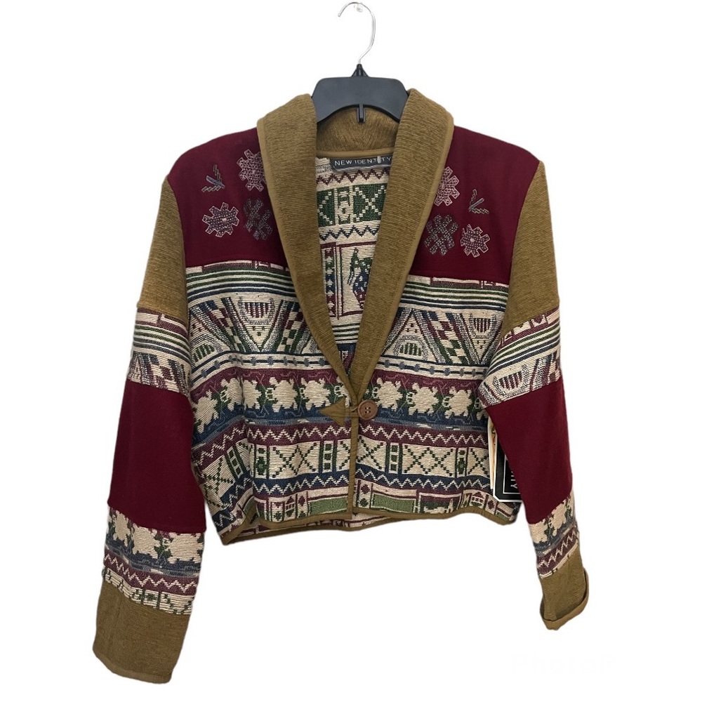 NWT New Identity Vintage Aztec Southwestern Woven Wool Blend Jacket Size L